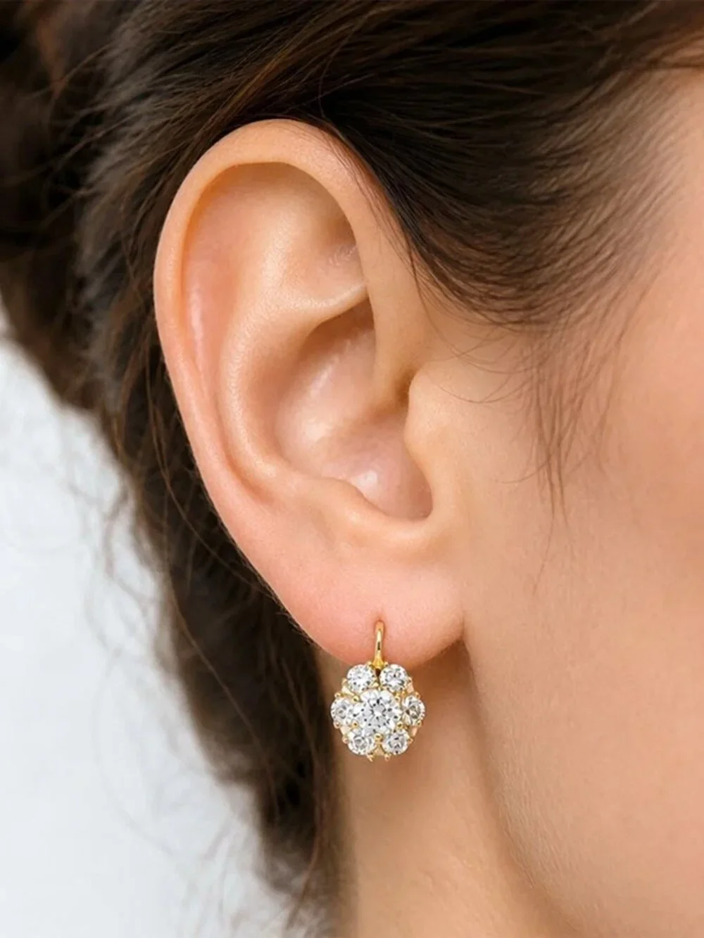 Created White Sapphires Dangle Single Earring 14k Yellow Gold